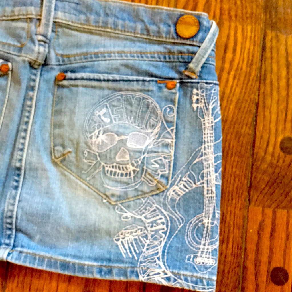 Skull Stitched Denim Skirt Mini Skull Stitched Denim Skirt Mini